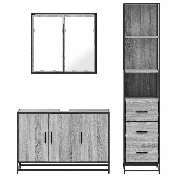 Set mobilier de baie, 3 piese, gri sonoma, lemn prelucrat WALTI