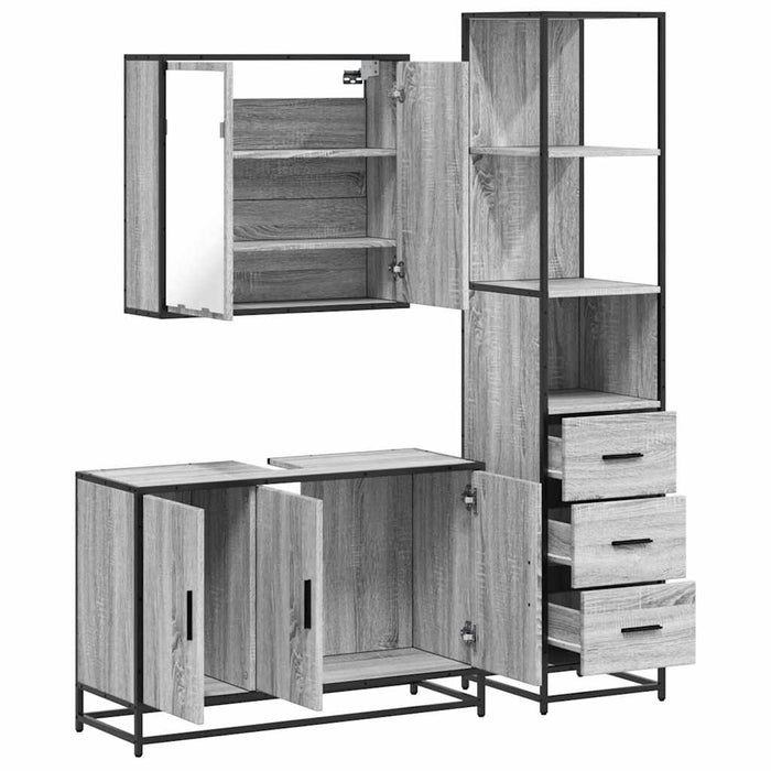 Set mobilier de baie, 3 piese, gri sonoma, lemn prelucrat WALTI