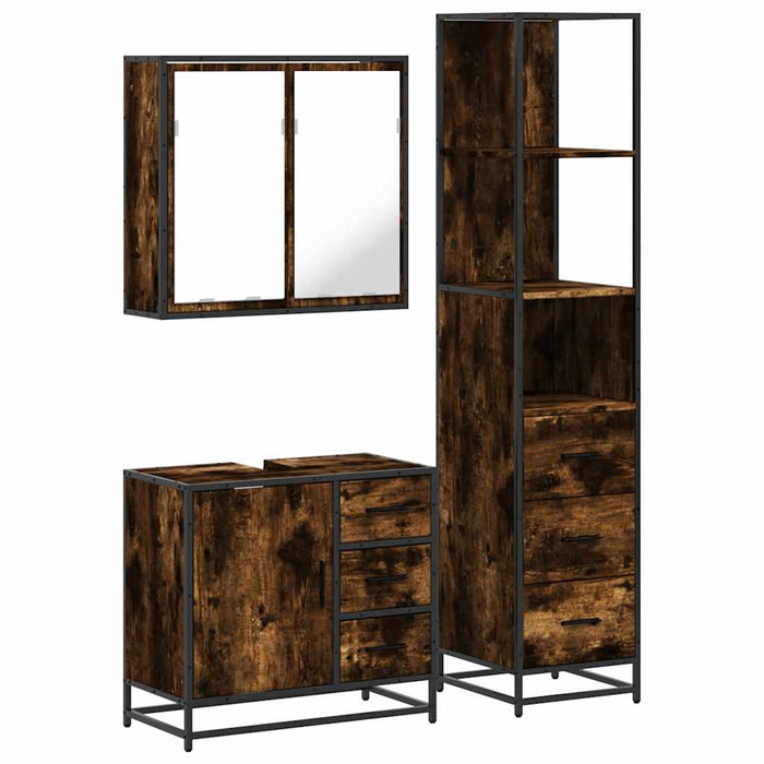 Set mobilier de baie, 3 piese, stejar fumuriu, lemn prelucrat - WALTI WALTI