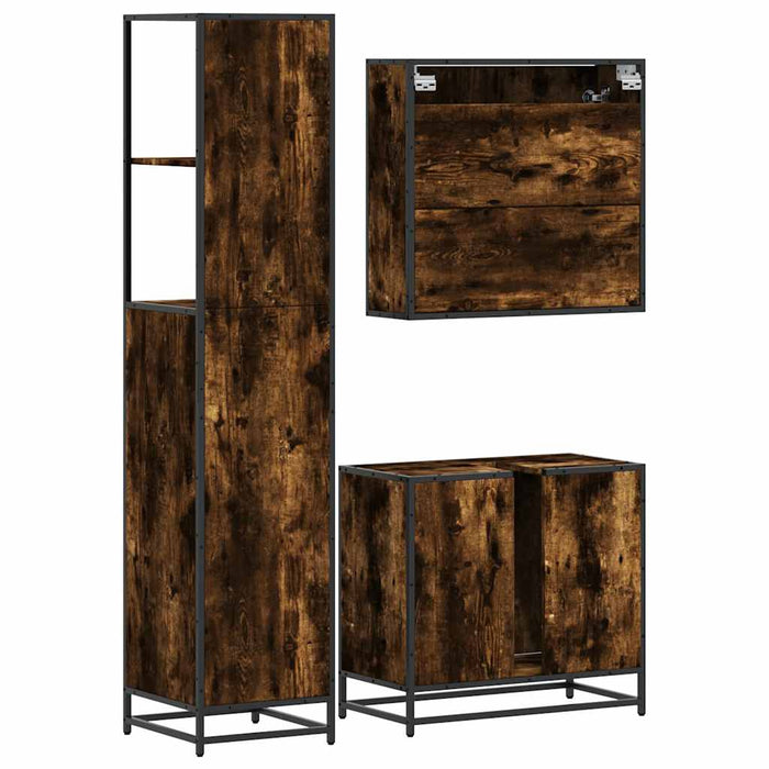 Set mobilier de baie, 3 piese, stejar fumuriu, lemn prelucrat - WALTI WALTI