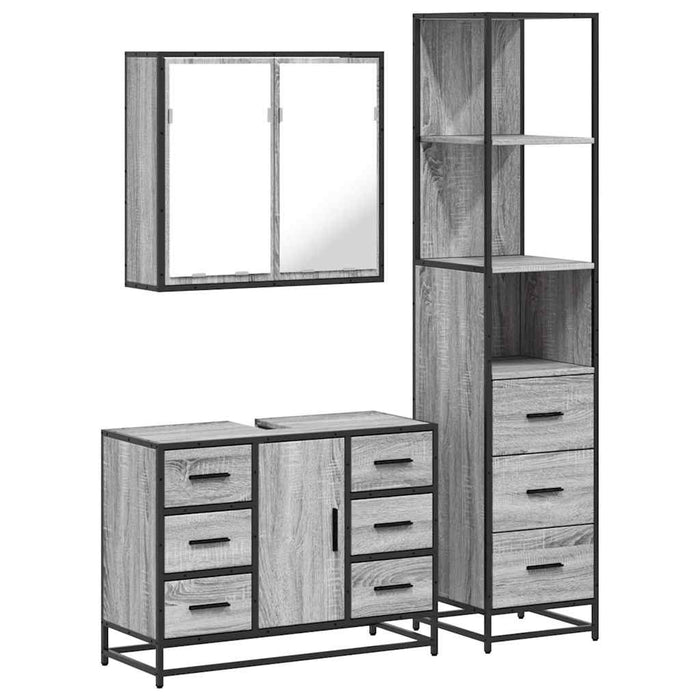 Set mobilier de baie, 3 piese, gri sonoma, lemn prelucrat WALTI