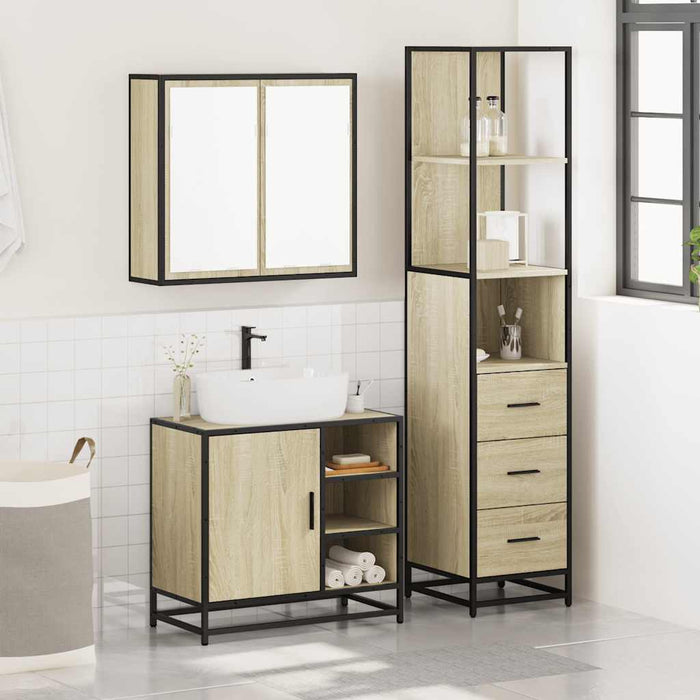 Set mobilier de baie, 3 piese, stejar sonoma, lemn prelucrat - WALTI WALTI