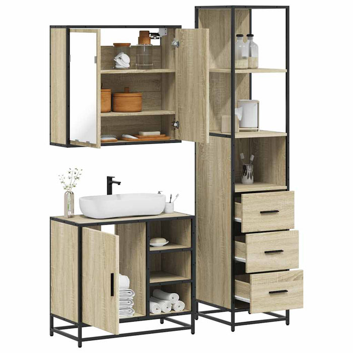 Set mobilier de baie, 3 piese, stejar sonoma, lemn prelucrat - WALTI WALTI