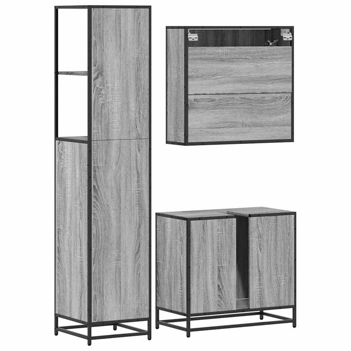 Set mobilier de baie, 3 piese, gri sonoma, lemn prelucrat WALTI