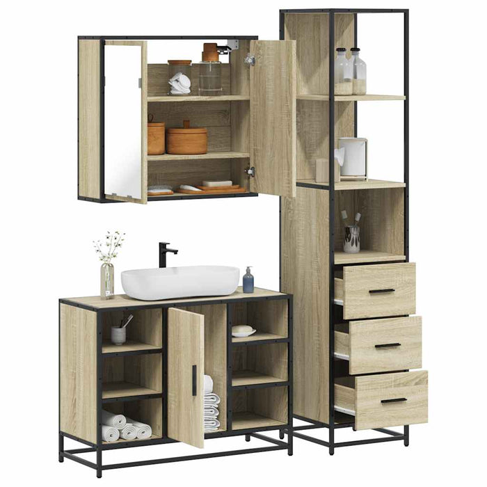 Set mobilier de baie, 3 piese, stejar sonoma, lemn prelucrat - WALTI WALTI