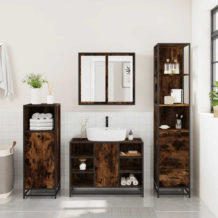 Set mobilier de baie, 3 piese, stejar fumuriu, lemn prelucrat - WALTI WALTI