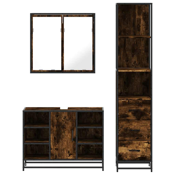 Set mobilier de baie, 3 piese, stejar fumuriu, lemn prelucrat - WALTI WALTI