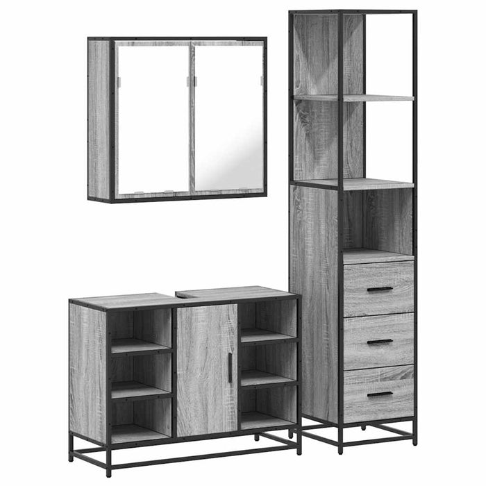 Set mobilier de baie, 3 piese, gri sonoma, lemn prelucrat WALTI