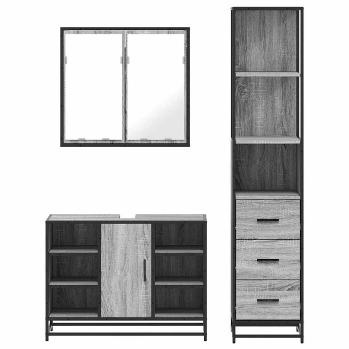 Set mobilier de baie, 3 piese, gri sonoma, lemn prelucrat WALTI