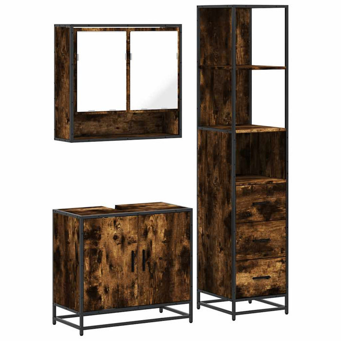 Set mobilier de baie, 3 piese, stejar fumuriu, lemn prelucrat - WALTI WALTI
