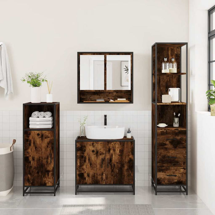 Set mobilier de baie, 3 piese, stejar fumuriu, lemn prelucrat - WALTI WALTI
