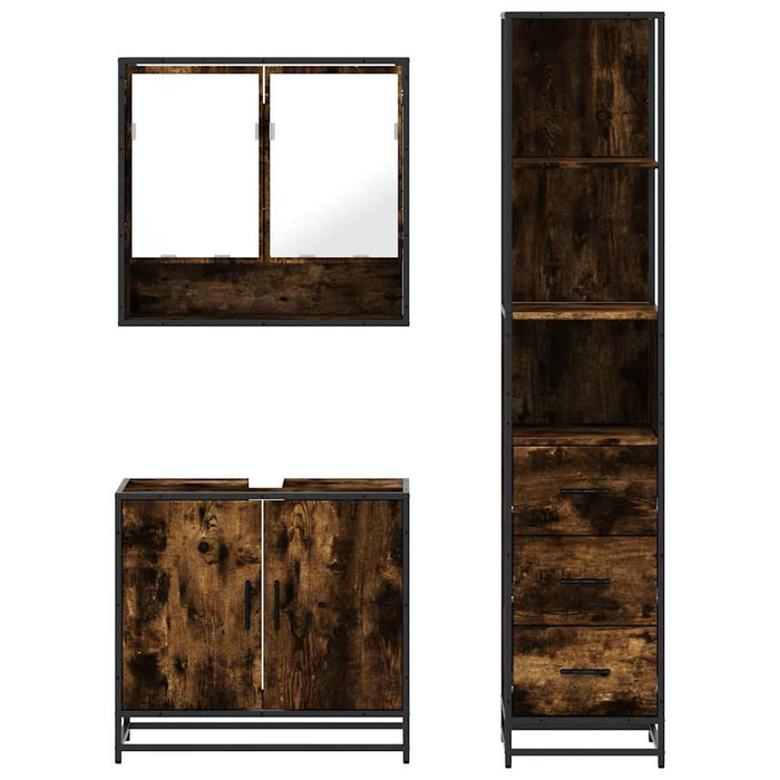 Set mobilier de baie, 3 piese, stejar fumuriu, lemn prelucrat - WALTI WALTI