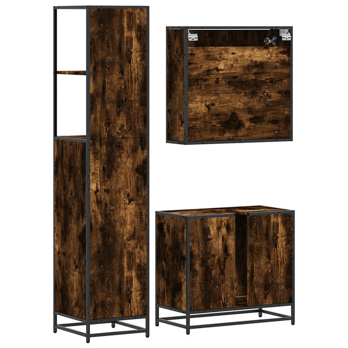 Set mobilier de baie, 3 piese, stejar fumuriu, lemn prelucrat - WALTI WALTI
