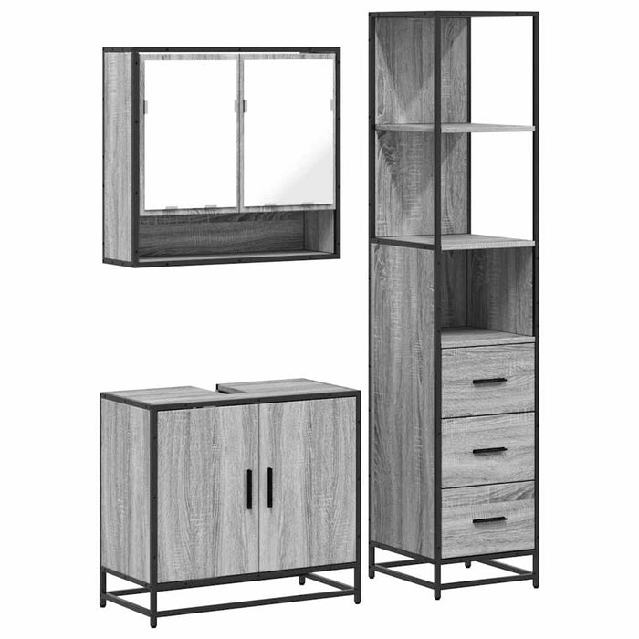 Set mobilier de baie, 3 piese, gri sonoma, lemn prelucrat WALTI