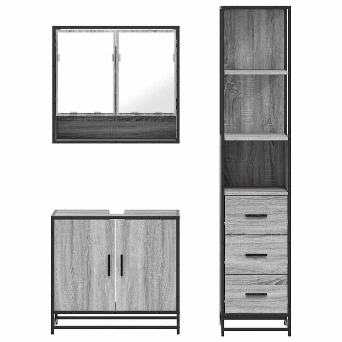 Set mobilier de baie, 3 piese, gri sonoma, lemn prelucrat WALTI