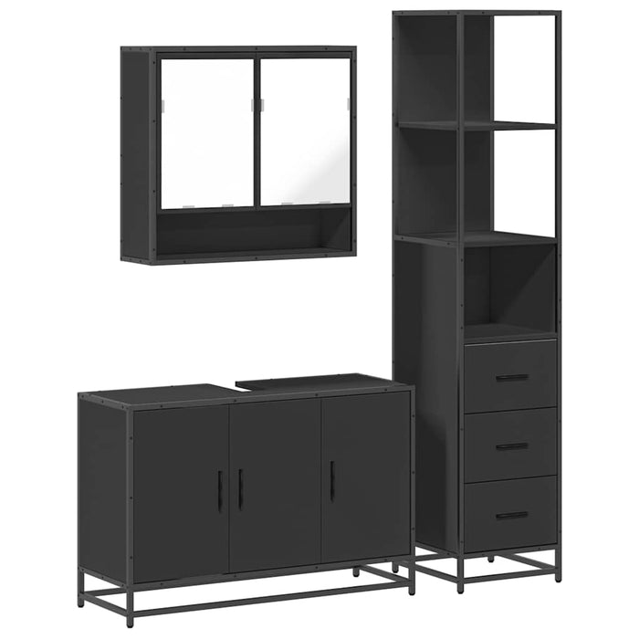 Set mobilier de baie, 3 piese, negru, lemn compozit WALTI