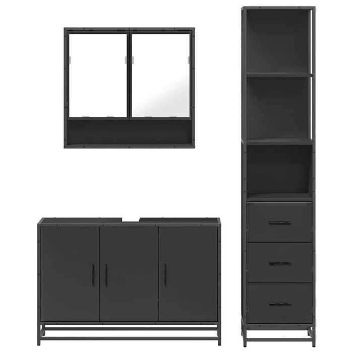 Set mobilier de baie, 3 piese, negru, lemn compozit WALTI