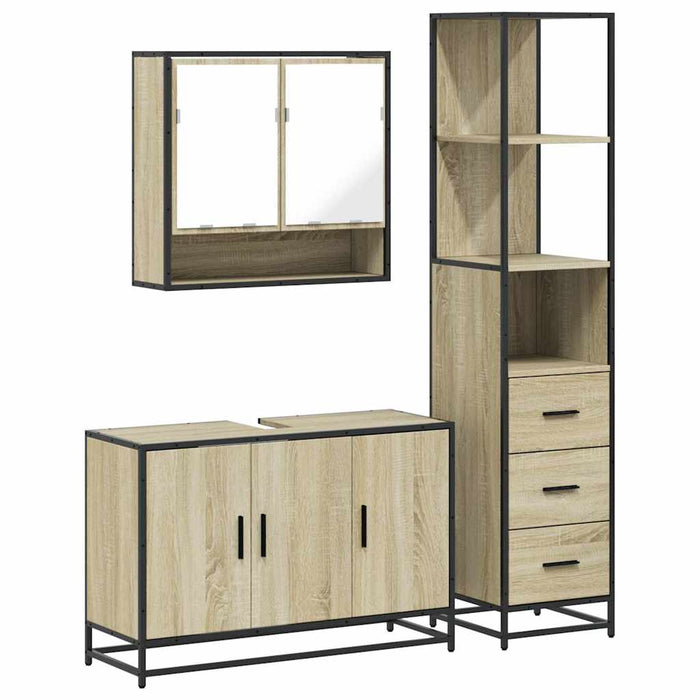 Set mobilier de baie, 3 piese, stejar sonoma, lemn prelucrat WALTI