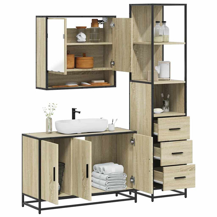 Set mobilier de baie, 3 piese, stejar sonoma, lemn prelucrat WALTI