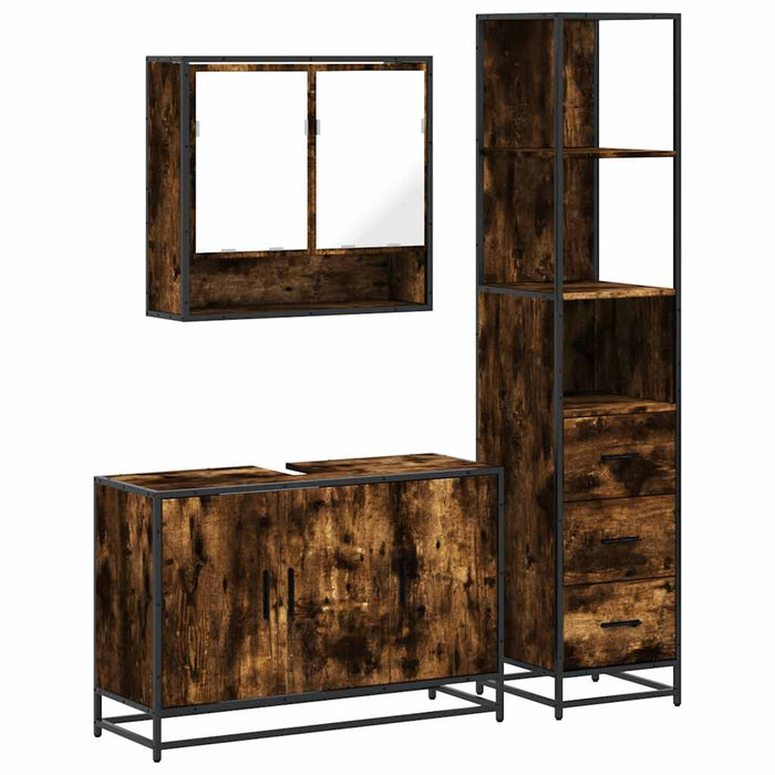 Set mobilier de baie, 3 piese, stejar fumuriu, lemn prelucrat - WALTI WALTI