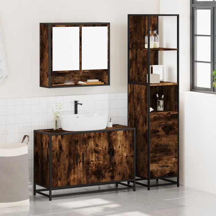Set mobilier de baie, 3 piese, stejar fumuriu, lemn prelucrat - WALTI WALTI