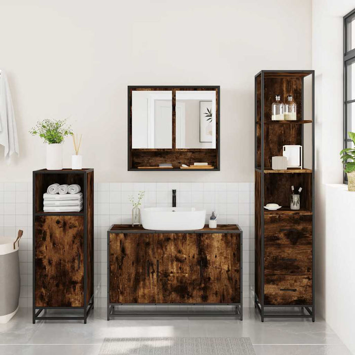 Set mobilier de baie, 3 piese, stejar fumuriu, lemn prelucrat - WALTI WALTI