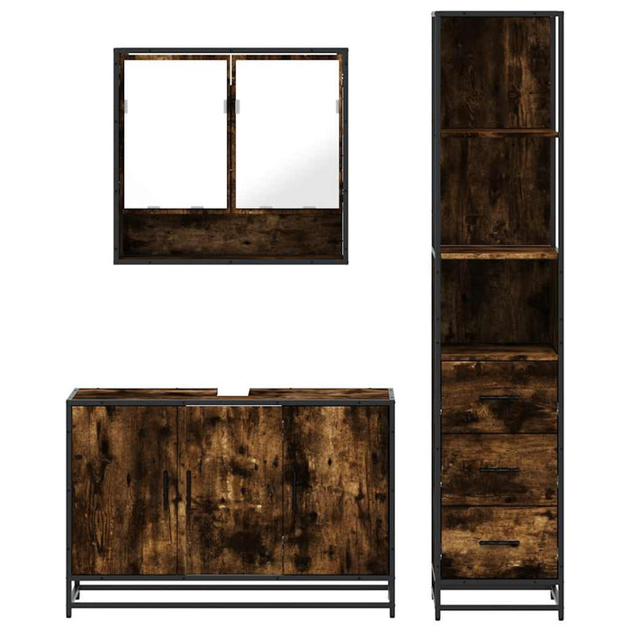 Set mobilier de baie, 3 piese, stejar fumuriu, lemn prelucrat - WALTI WALTI