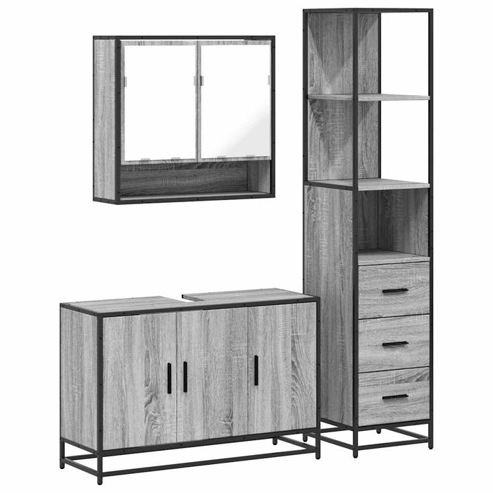 Set mobilier de baie, 3 piese, gri sonoma, lemn prelucrat WALTI