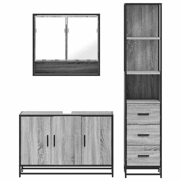 Set mobilier de baie, 3 piese, gri sonoma, lemn prelucrat WALTI