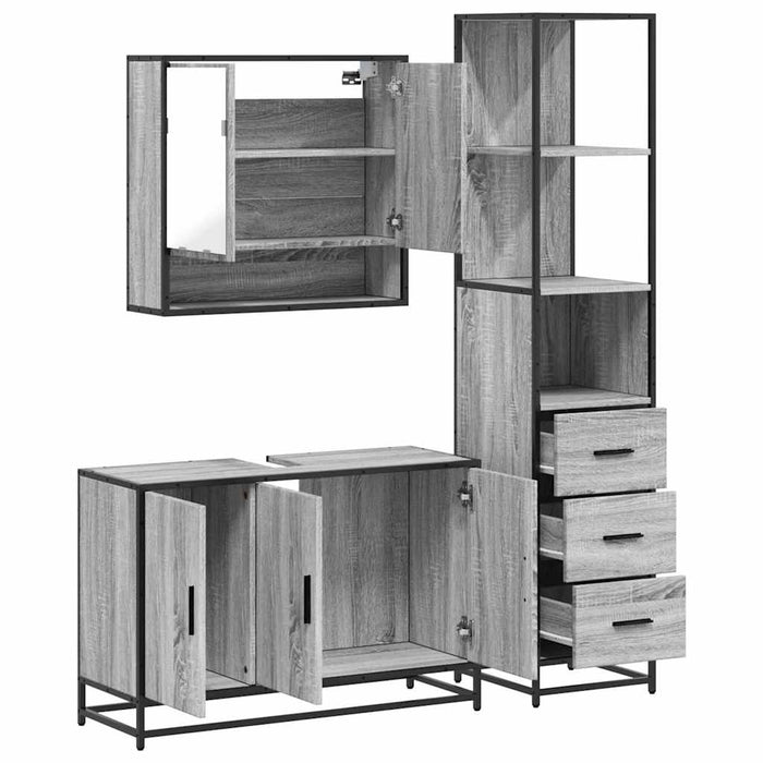 Set mobilier de baie, 3 piese, gri sonoma, lemn prelucrat WALTI