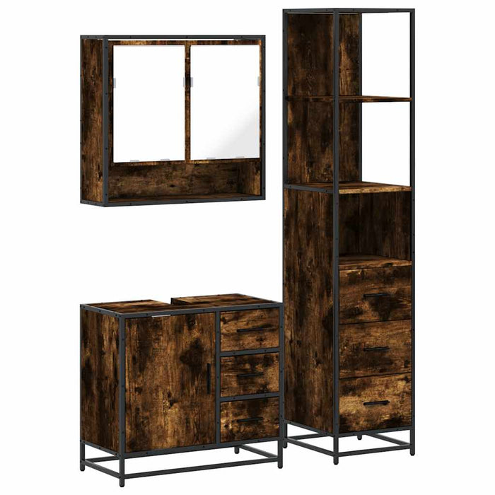 Set mobilier de baie, 3 piese, stejar fumuriu, lemn prelucrat - WALTI WALTI