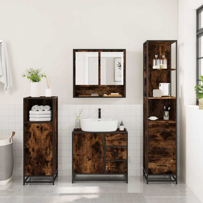 Set mobilier de baie, 3 piese, stejar fumuriu, lemn prelucrat - WALTI WALTI