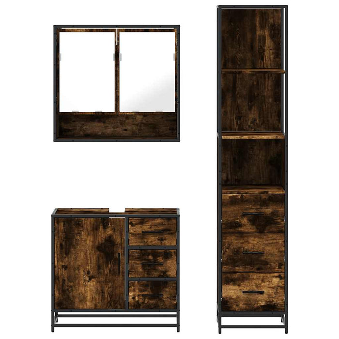 Set mobilier de baie, 3 piese, stejar fumuriu, lemn prelucrat - WALTI WALTI