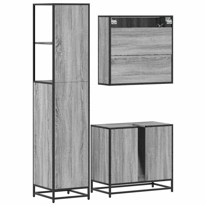 Set mobilier de baie, 3 piese, gri sonoma, lemn prelucrat WALTI