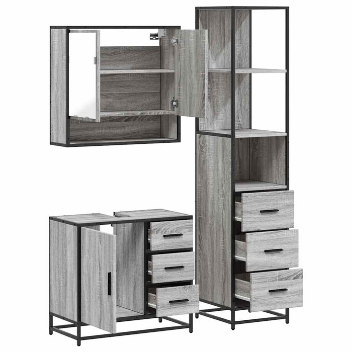 Set mobilier de baie, 3 piese, gri sonoma, lemn prelucrat WALTI