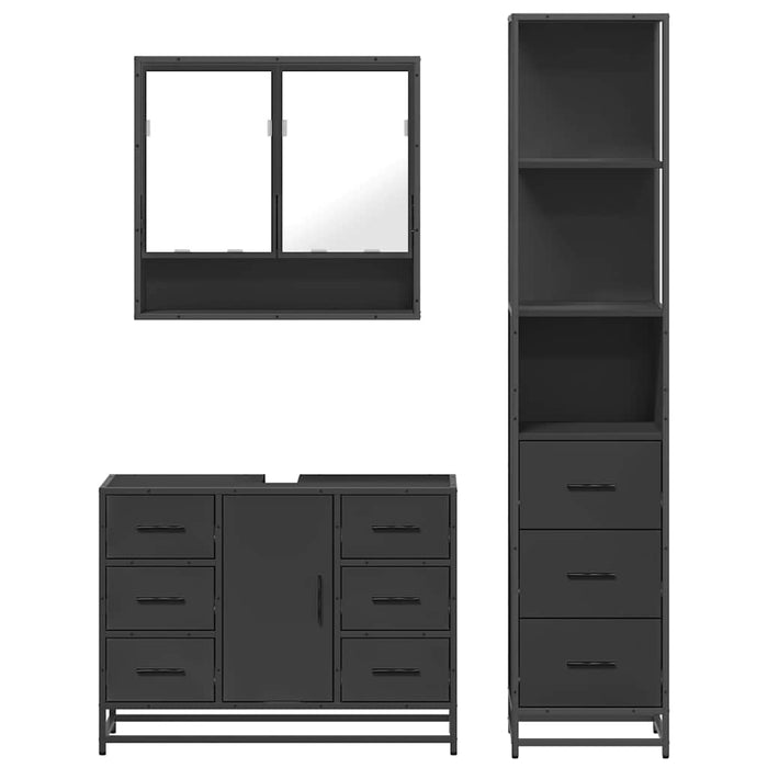 Set mobilier de baie, 3 piese, negru, lemn compozit WALTI