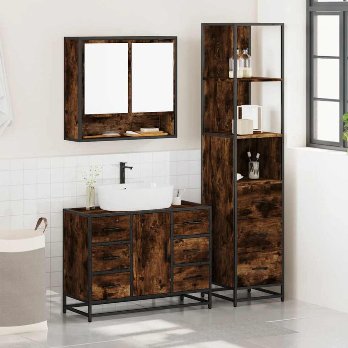 Set mobilier de baie, 3 piese, stejar fumuriu, lemn prelucrat - WALTI WALTI