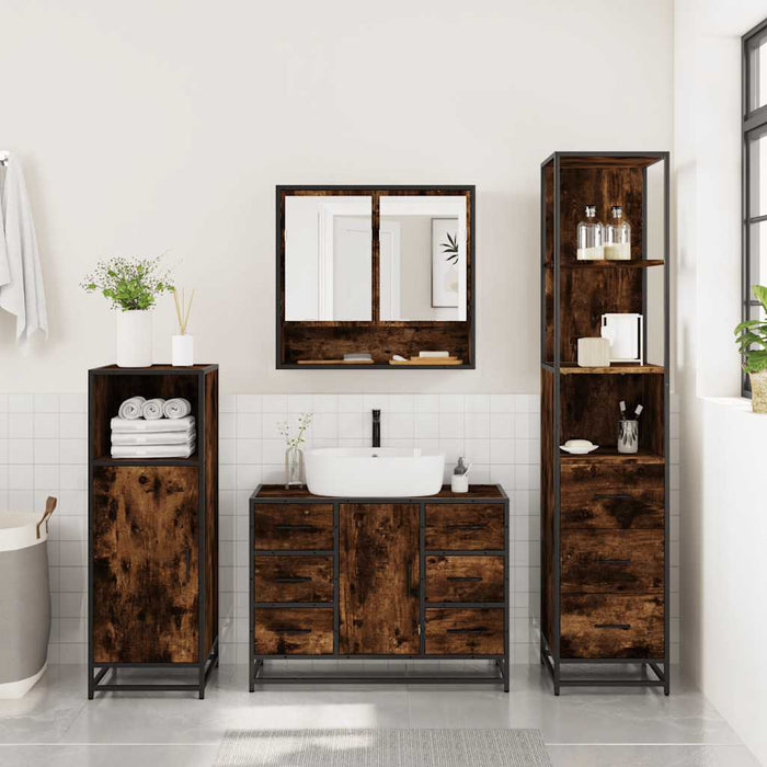 Set mobilier de baie, 3 piese, stejar fumuriu, lemn prelucrat - WALTI WALTI
