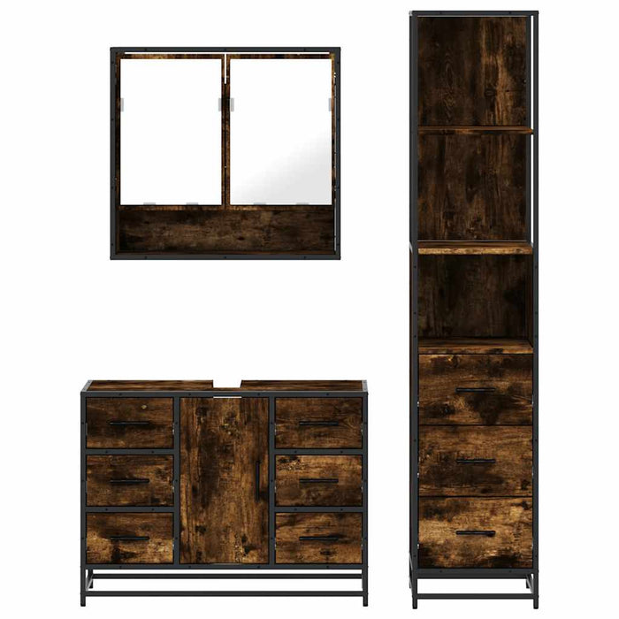 Set mobilier de baie, 3 piese, stejar fumuriu, lemn prelucrat - WALTI WALTI