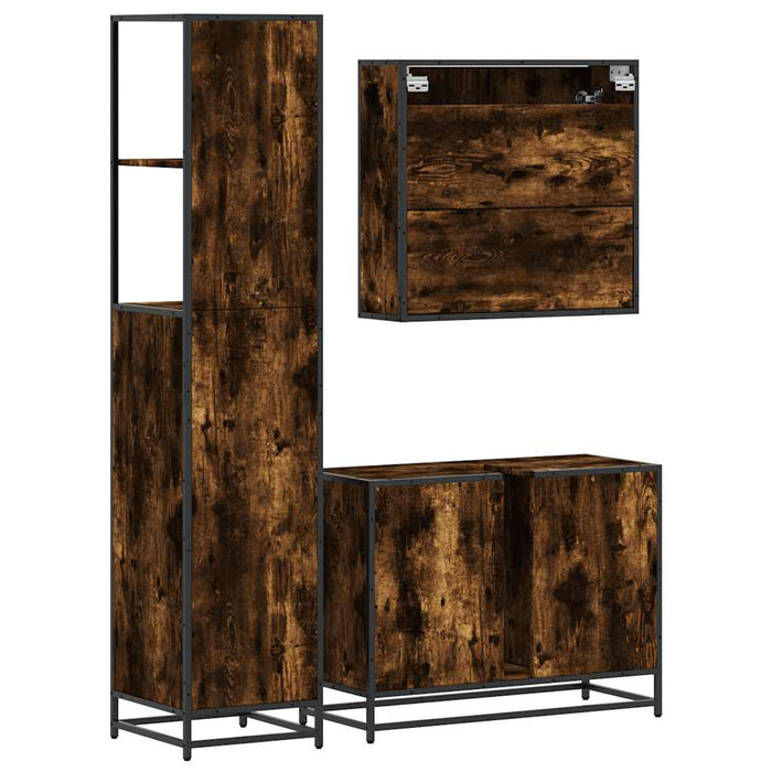 Set mobilier de baie, 3 piese, stejar fumuriu, lemn prelucrat - WALTI WALTI