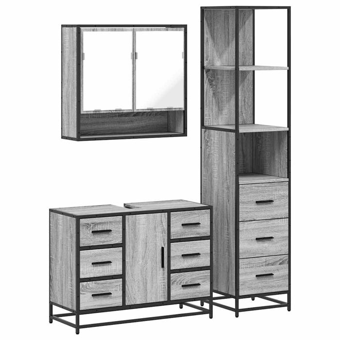 Set mobilier de baie, 3 piese, gri sonoma, lemn prelucrat WALTI