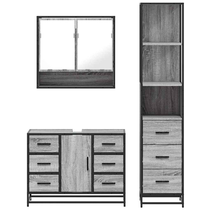 Set mobilier de baie, 3 piese, gri sonoma, lemn prelucrat WALTI