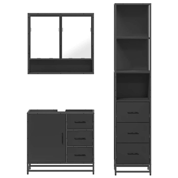 Set mobilier de baie, 3 piese, negru, lemn compozit WALTI