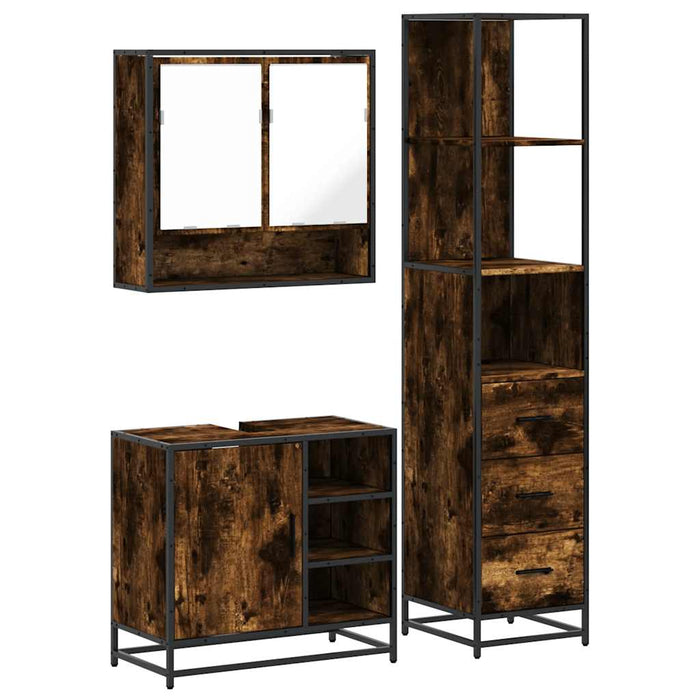 Set mobilier de baie, 3 piese, stejar fumuriu, lemn prelucrat - WALTI WALTI
