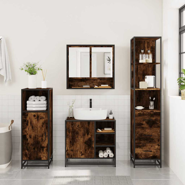 Set mobilier de baie, 3 piese, stejar fumuriu, lemn prelucrat - WALTI WALTI