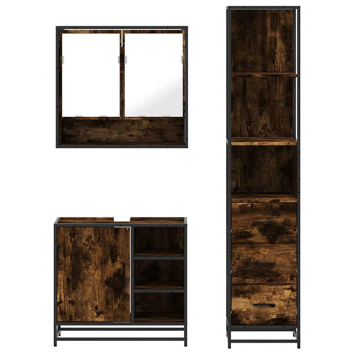 Set mobilier de baie, 3 piese, stejar fumuriu, lemn prelucrat - WALTI WALTI