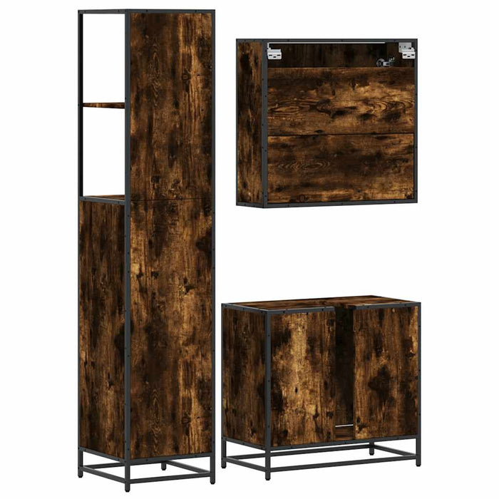 Set mobilier de baie, 3 piese, stejar fumuriu, lemn prelucrat - WALTI WALTI