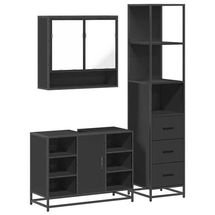 Set de mobilier de baie din 3 piese Lemn negru prelucrat WALTI