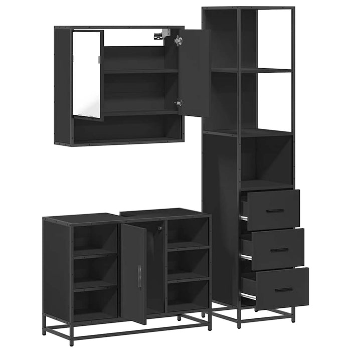 Set de mobilier de baie din 3 piese Lemn negru prelucrat WALTI