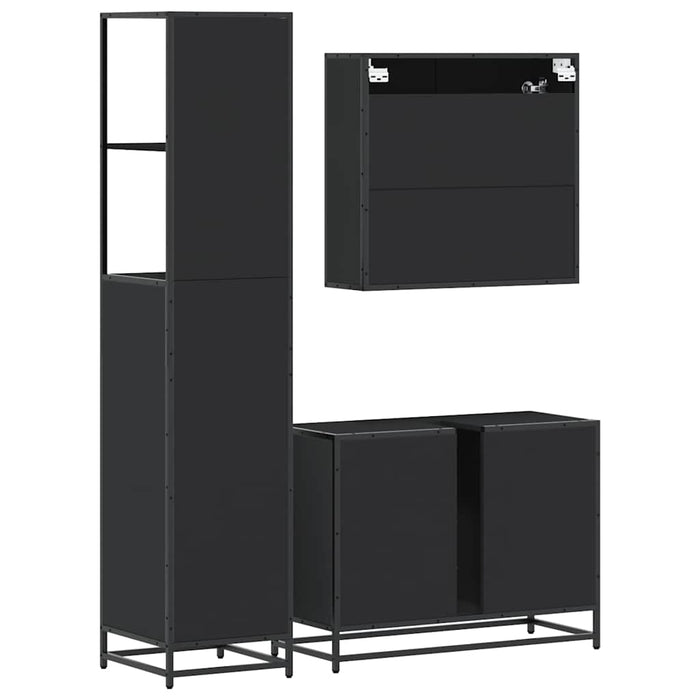 Set de mobilier de baie din 3 piese Lemn negru prelucrat WALTI